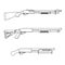 Shotguns - set of different pump action guns. Tactical combat weapon, hunting.