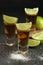 Shots with tequila with salt and lime