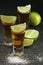 Shots with tequila with salt and lime