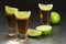 Shots with tequila with salt and lime