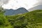 Shots of vineyards below a village in the dolomites in Italy