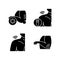 Shoulder and elbow pain black glyph icons set on white space