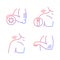 Shoulder and elbow pain gradient linear vector icons set