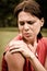 Shoulder injury - sportswoman in pain