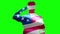 Shoulder silhouette of saluting army soldier USA or America flag seamless looping animation green screen