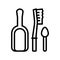 shovel, brush and spoon for prepare coffee line icon vector illustration