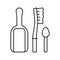 shovel, brush and spoon for prepare coffee line icon vector illustration