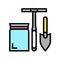 shovel, drill and bag for soil testing color icon vector illustration