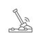 Shovel in the ground, soil line icon.