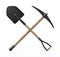 Shovel and pick axe isolated on white background. 3D illustration