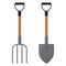 Shovel and rake. Garden tools on a white background.