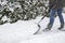 Shoveling snow on pavement