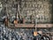 Shovels next to brick wall in coal power plant