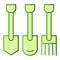 Shovels and pitchforks flat icon. Farm equipment green icons in trendy flat style. Gardening tools gradient style design