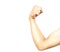 Show arms flex muscles on white background.