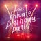 Show background. Private Birthday Party Brush Script Style Hand lettering. Smoky vector stage interior shining with light from a p