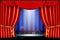 show, bright lighting spotlight effect with realistic red curtain