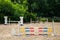 Show jumping poles at the show jumping arena. Horse Obstacle Course