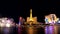 Show of music Bellagio fountains, cityscape at night