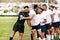 Show respect and youre already a winner. a group of young men shaking hands during a game of rugby.