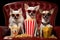 The show\'s about to begin: cheerful, animated Chihuahuas in a quirky setting,Generative AI