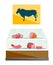 Showcase of butcher shop with meat vector cartoon.