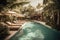 Showcase a luxurious pool area with all the amenities, such as cushy lounge chairs, umbrellas, and a bar with tropical drinks. The