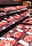 Showcase meat raw products in a supermarket