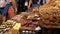 Showcase of Sweets with Various Assorted Chocolate Candy in La Boqueria Market. Barcelona, Spain.