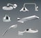 Shower heads. Metallic accessories for bathroom water shower vector realistic template