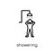 Showering icon. Trendy modern flat linear vector Showering icon