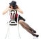 Showgirl woman dance in red corset chair isolated