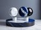 Instead of showing 3D products One black and white circular marble display stand