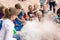 Showing physical and chemical experiments for children. experience with the formation of foam and steam