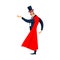 Showman. Young male entertainer, presenter or actor on stage. The guy in the red cloak and the cylinder. Cartoon vector