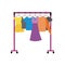 Showroom rack with women clothes flat cartoon vector illustration isolated.