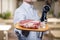 Shows cook sous vide immersion circulator cooker and the meat