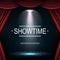 Showtime background with curtain illuminated by spotlights