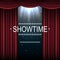 Showtime background with curtain illuminated by spotlights