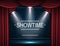 Showtime background with curtain illuminated by spotlights