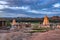 Shree virupaksha temple with bright dramatic sky background at evening