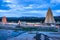 Shree virupaksha temple with bright dramatic sky background at evening