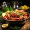 Shrimp in a bowl on a wooden table