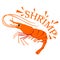 Shrimp cartoon with text for food flavor