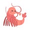 Shrimp Character as Aquatic Mammal with Funny Face Vector Illustration