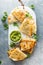 Shrimp and cheese quesadillas served with guacamole