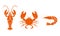 Shrimp, crawfish and crab icons. Seafood design elements. Vector illustration.