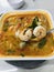 Shrimp creamy spicy soup or Creamy tom yum kung in Thailand.