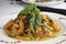 Shrimp and Linguine Fra Diavolo Topped with Fresh