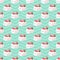 Shrimp nigiri sushi seamless vector pattern on japanese wave background.